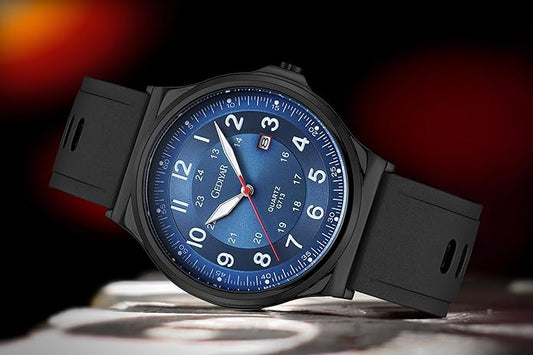 Watch Water resistant, Analog, Rubber Silicone Band (Black/Blue)