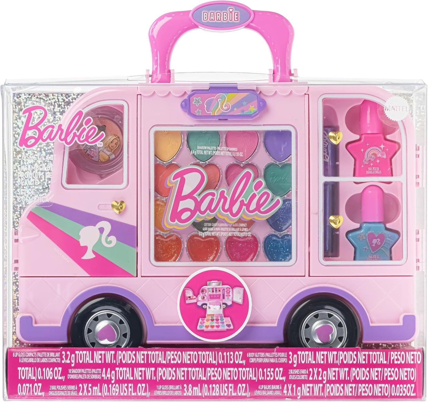 Barbie Car Makeup Kit for Girls, Real Washable Toy Makeup Set