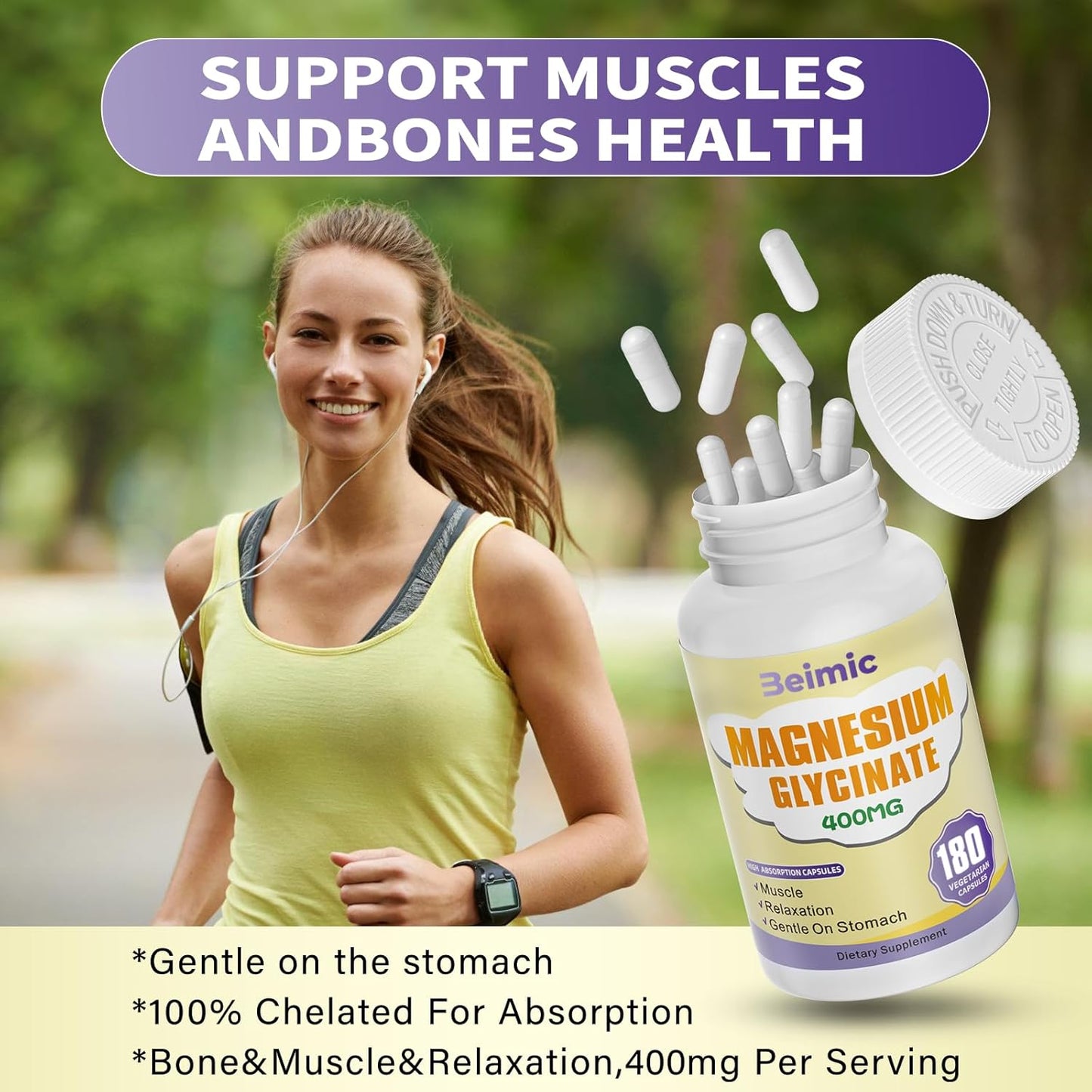 Magnesium Glycinate 400 MG per Serving 100% Chelated for High Absorption