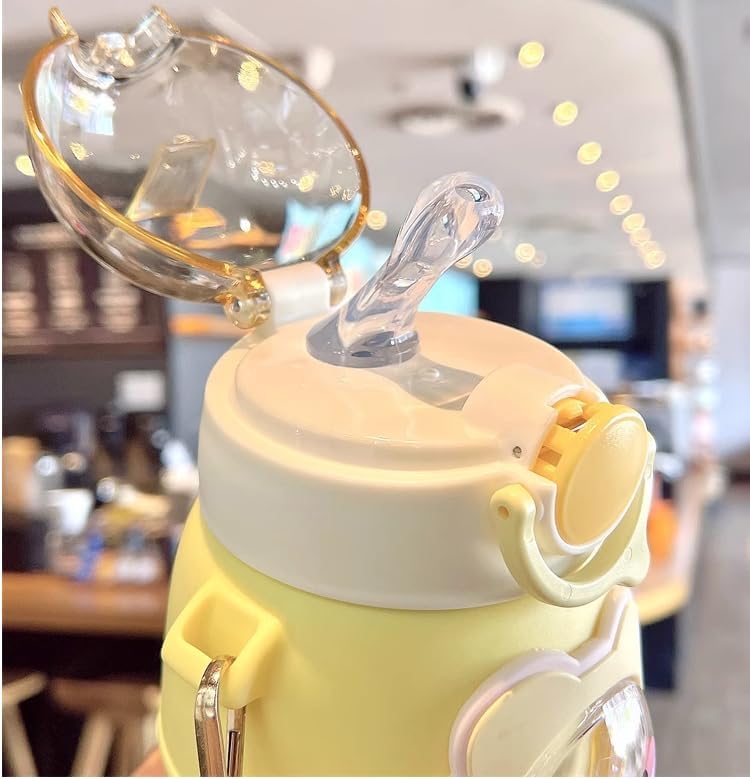 Kawaii Insulated Water Bottle with Straw 20oz Cute Stainless Steel - Yellow