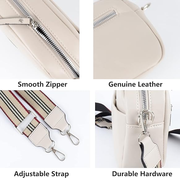 Crossbody Bags For Women Wide Guitar Straps - White