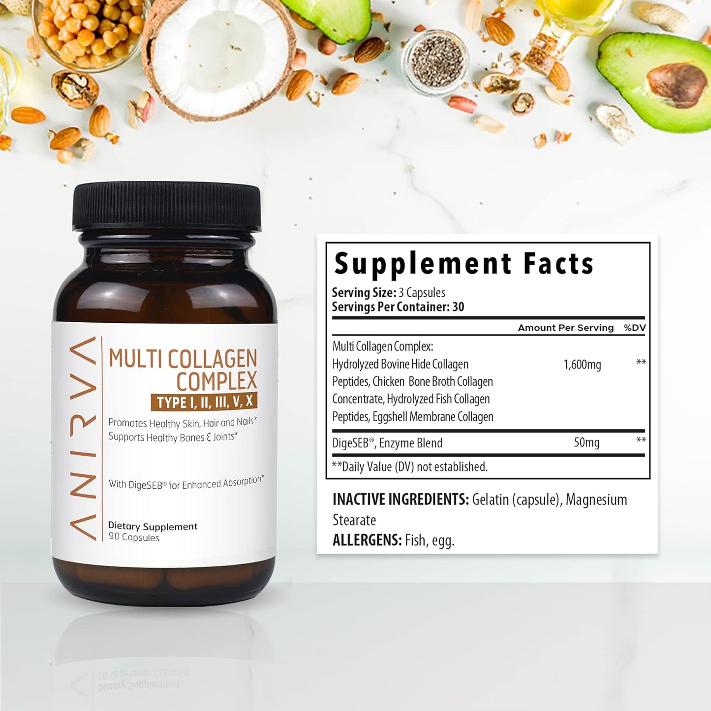 Multi Collagen Complex - Type I, II, III, V, X - Collagen Supplement for Anti-Aging, Healthy Joints, Hair, Skin and Nails