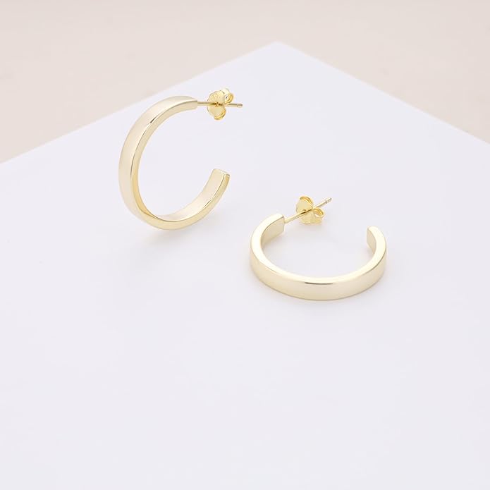 Sterling Silver Chunky Gold Hoop Earrings for Women