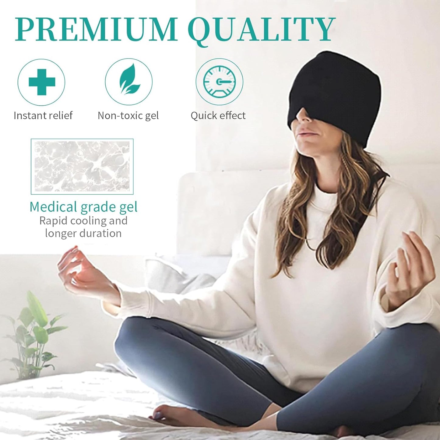 Migraine Headache Relief Cap, Hot or Cold Head Wrap with 360° Form Fitting Design