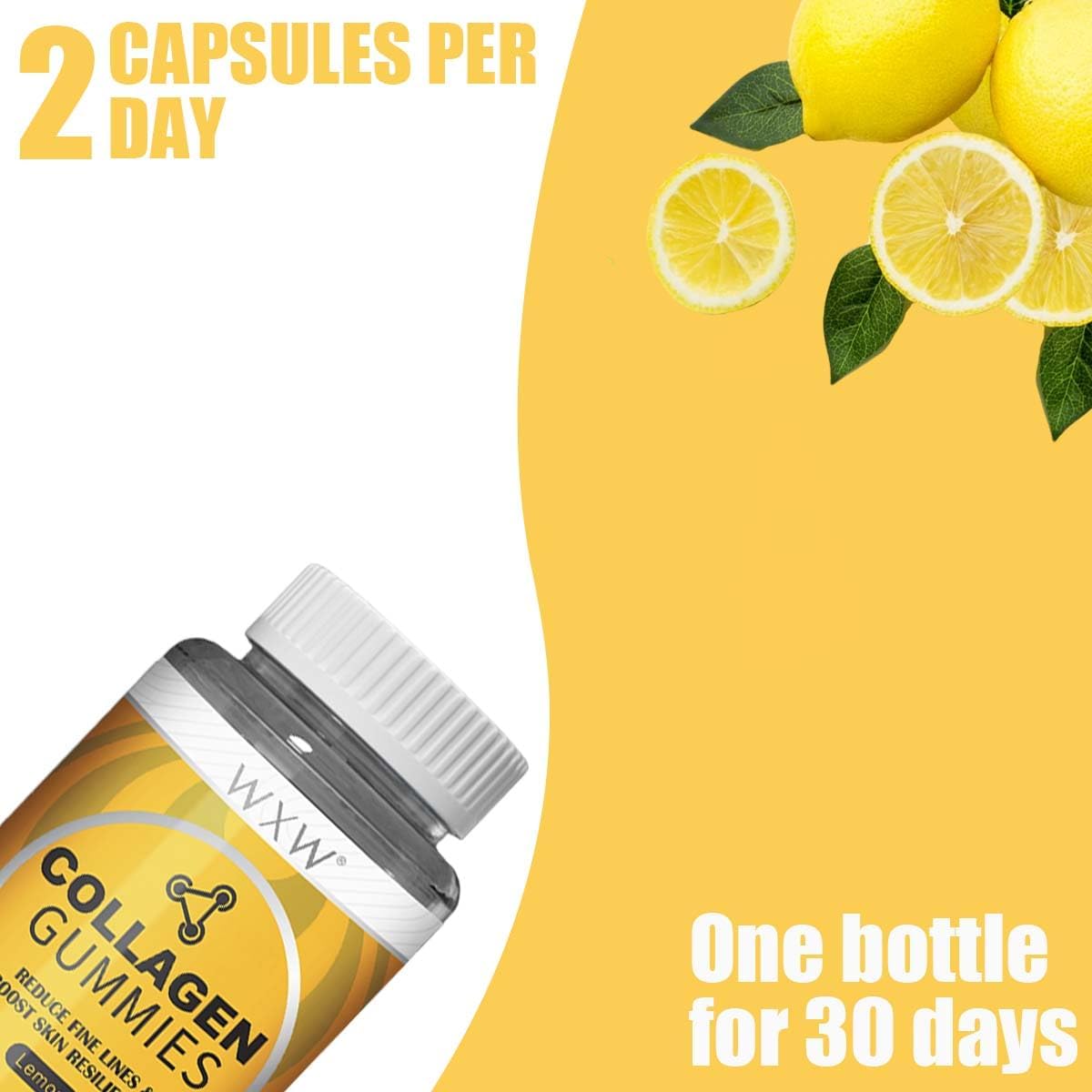 Collagen Peptides Gummies Non-GMO Anti-Aging Formula, Lemon- 60 pcs