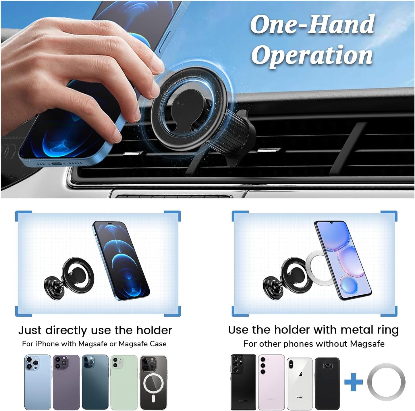 Car Mount Holder for Magsafe 2 in 1 Magnetic Car Phone Holder