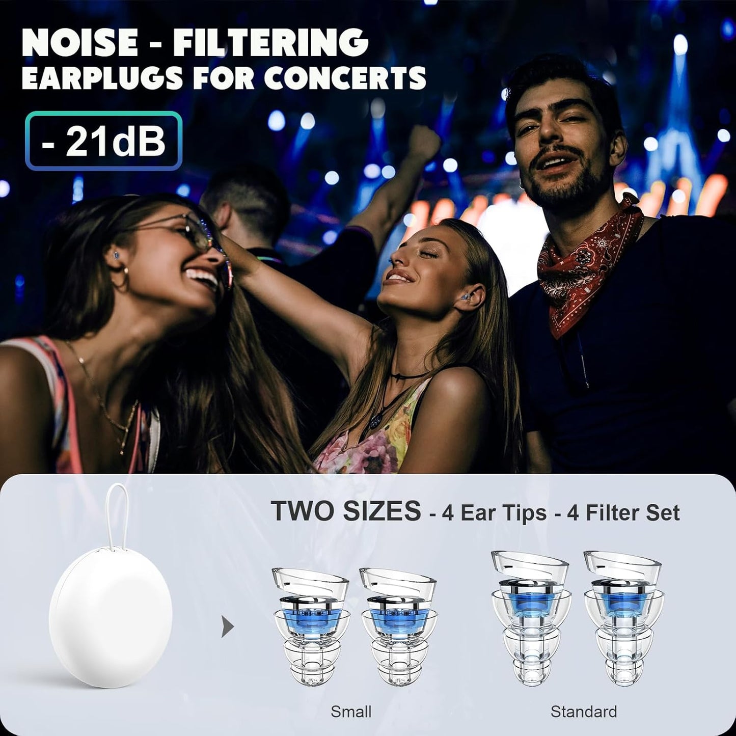 Concert Ear Plugs, High Fidelity Ear Plugs for Concerts, 2 Pair