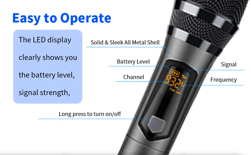 Wireless Microphone, UHF Handheld Dynamic Mic