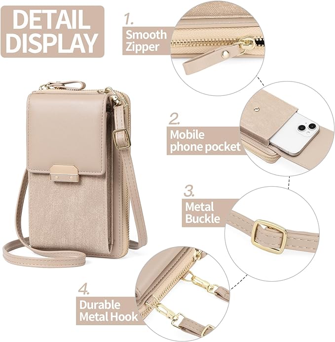 Bag, Leather Crossbody Bags Small Cell Phone Bag - Light Brown