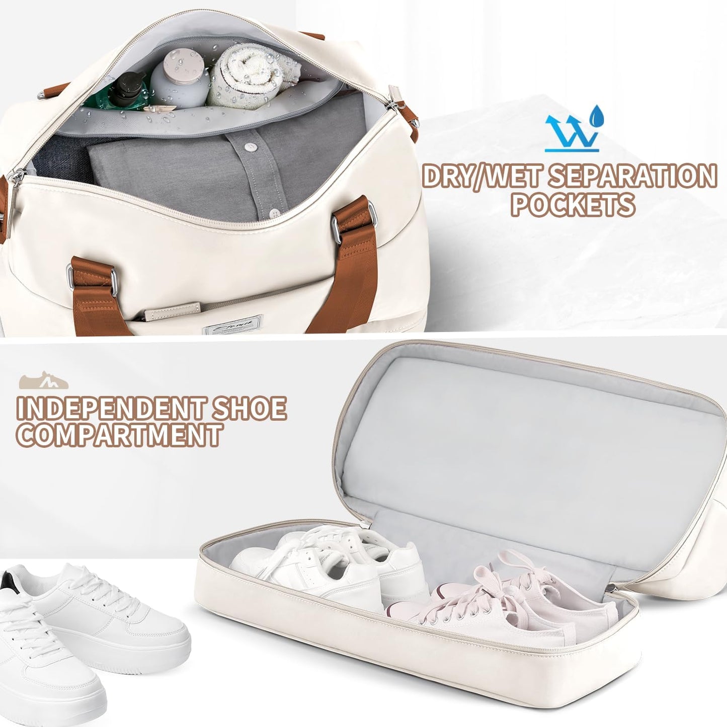 Weekender Bags for Women, Gym Bag with Shoes Compartment & Wet Pocket.