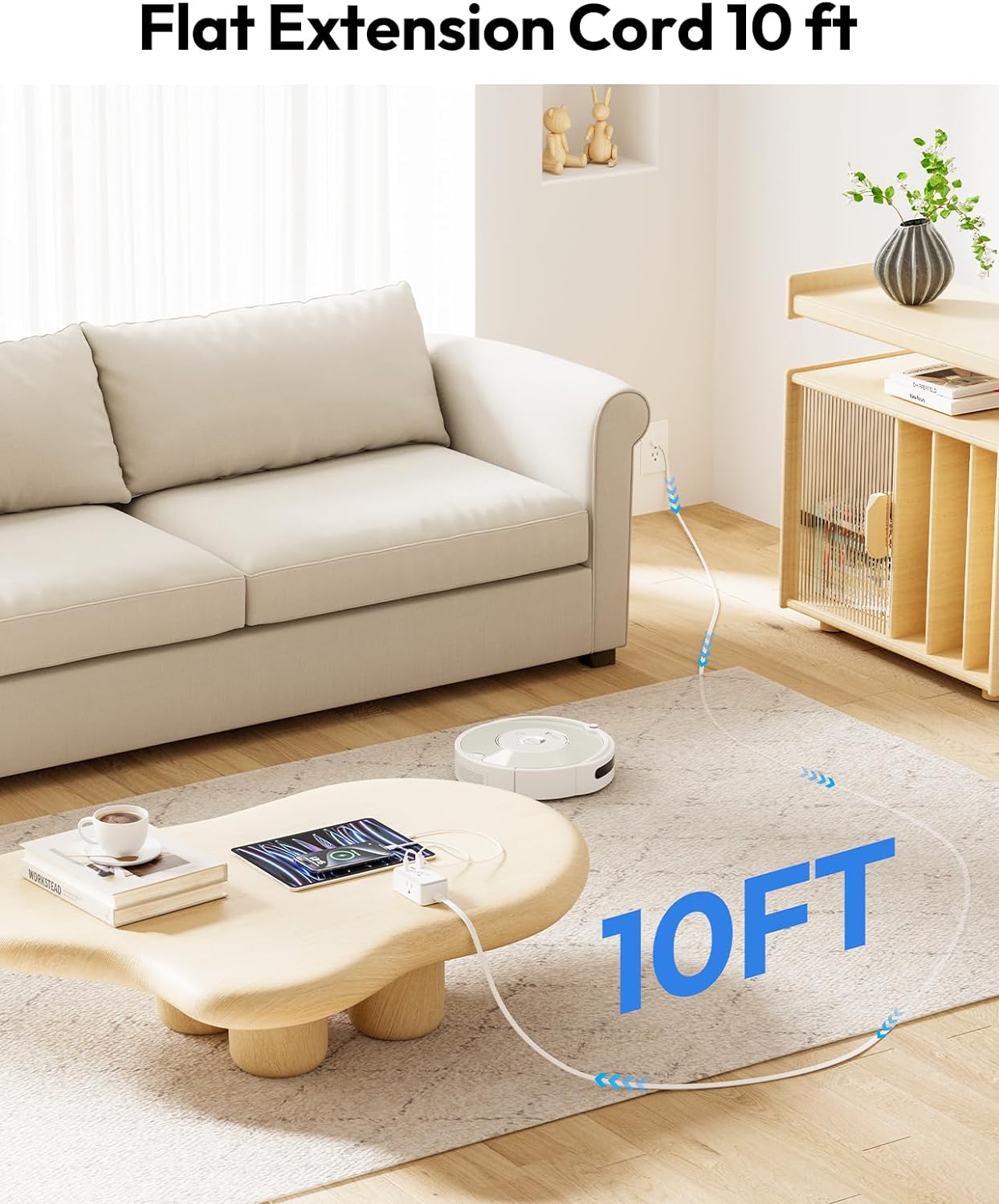 Flat Plug Power Strip with 3 USB(1 USB-C)