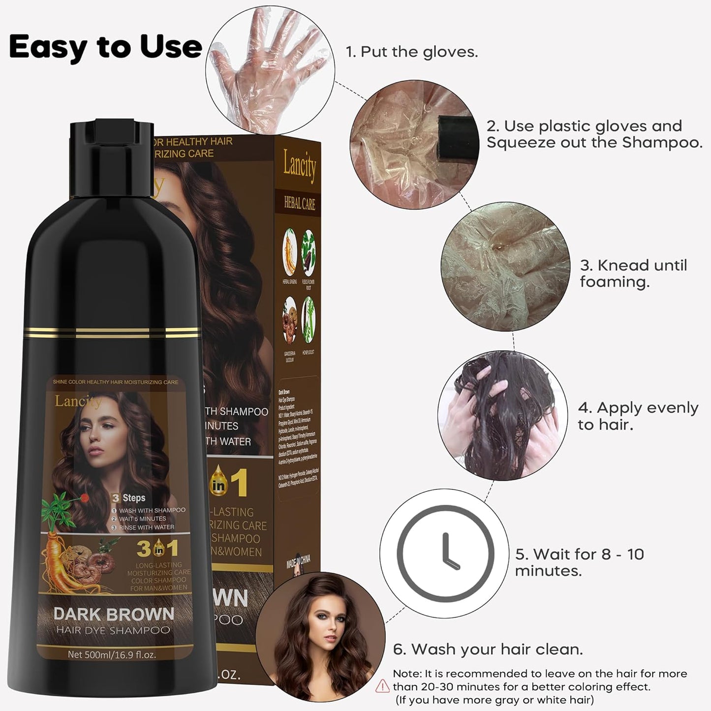 Hair Dye Shampoo for Women or Men 3-In-1 Hair Color Shampoo