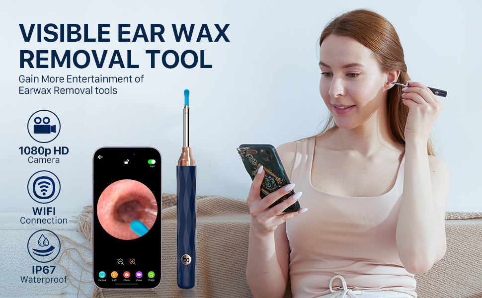 Ear Wax Removal Tool Camera with 6 Spoons, Ear Cleaner with Camera, 1080P Ear Scope