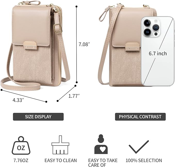 Bag, Leather Crossbody Bags Small Cell Phone Bag - Light Brown