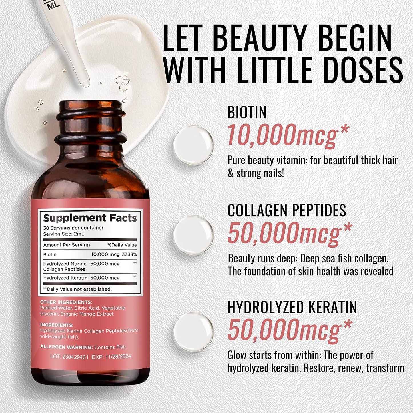 Liquid Biotin & Collagen & Keratin Hair Growth Drops 60,000mcg (2oz) - dilib