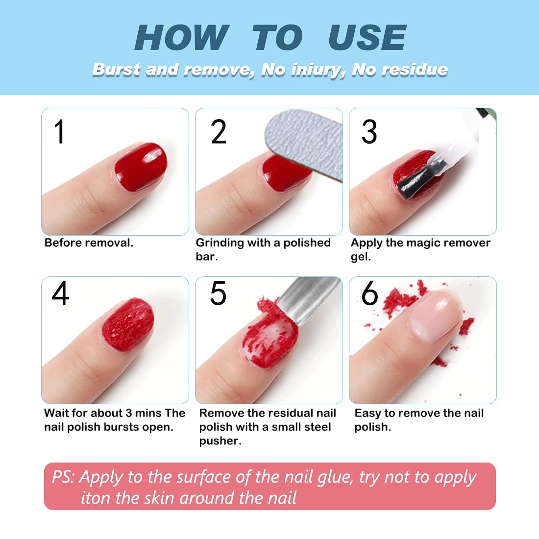 Gel Nail Polish Remover with 7 Way Nail Buffer & Metal Silver Cuticle Pusher