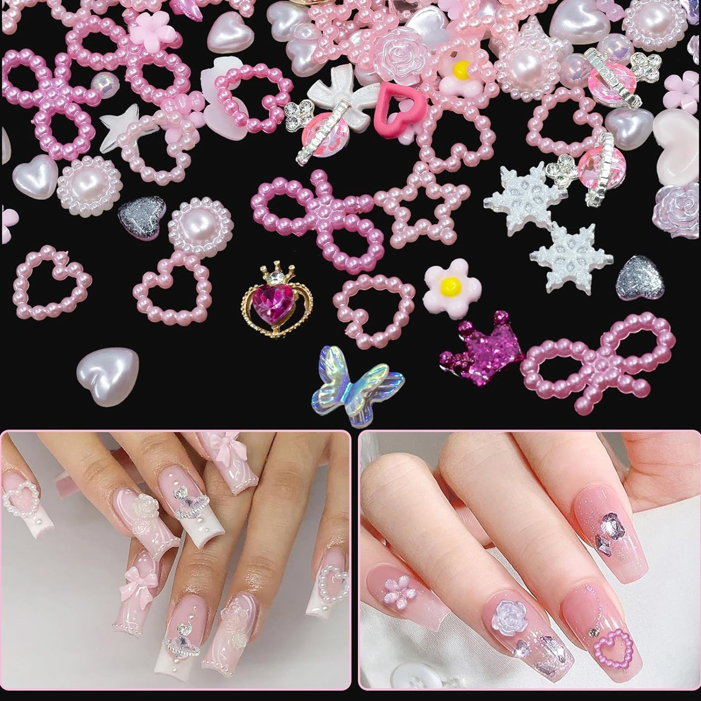 Nail Charms Bear Bows Heart Star- Pink Assorted