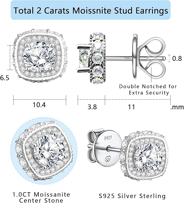 Moissanite Earrings for Women Men,S925 Sterling Silver Earrings 3.6CTTW VVS1 D