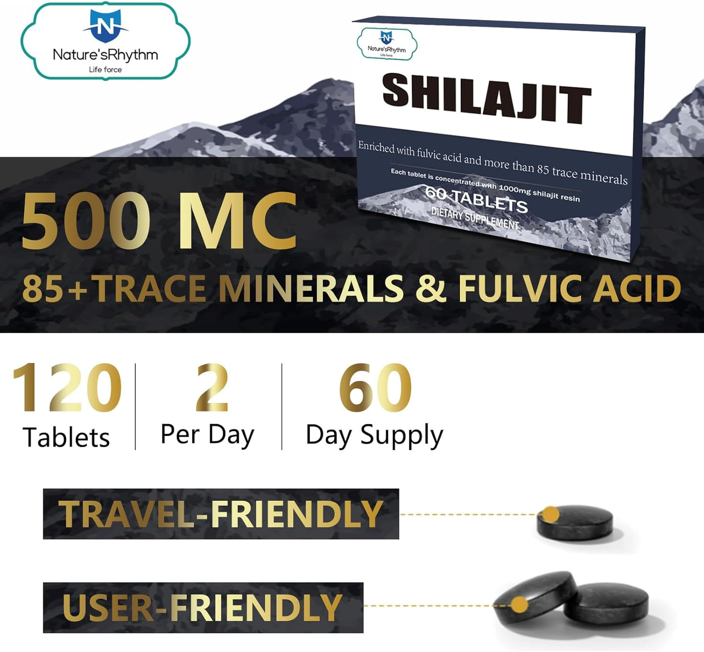 Pure Shilajit Tablets, Organic Shilajit  - 120 tablets