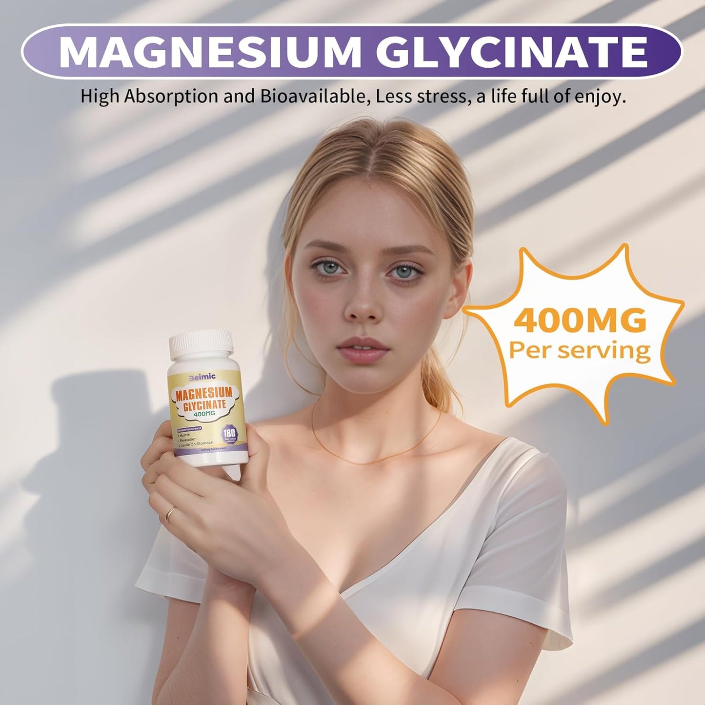 Magnesium Glycinate 400 MG per Serving 100% Chelated for High Absorption