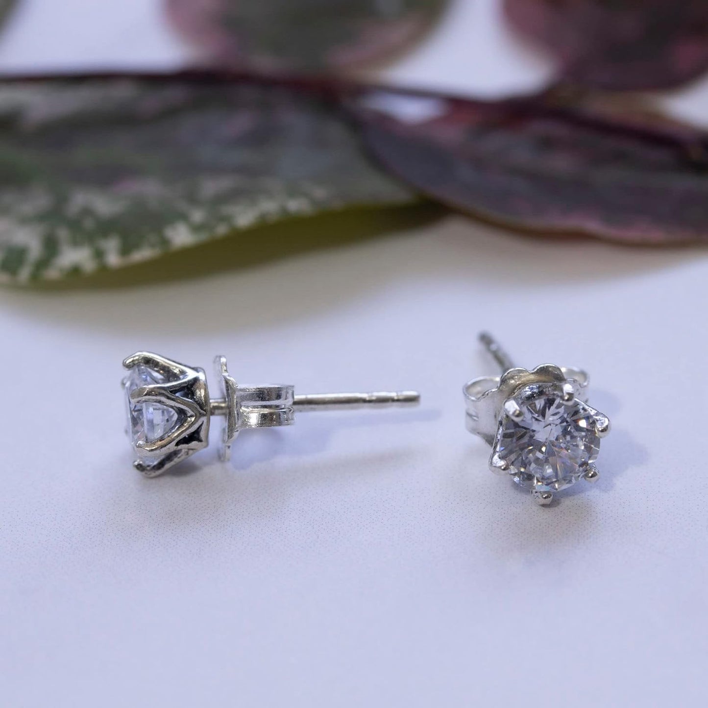 Sterling Silver Stud Earrings with White 925 CZ Gemstone