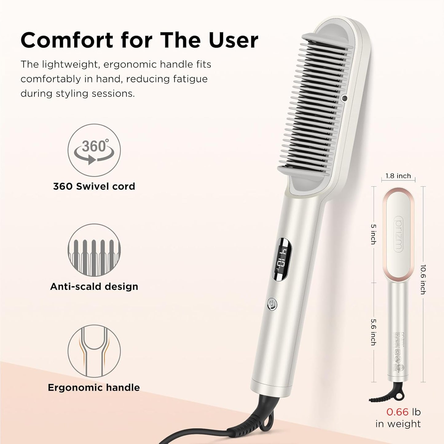 Hair Straightener Brush, 20s Fast Heating, Negative Ions Hair Straightening Comb with Less Frizz