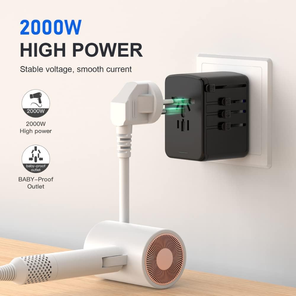 35W Travel Adapter Fast Charging, Universal All in One Worldwide Travel Adaptor