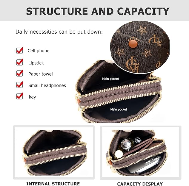 Women Small Vertical Cell Phone Purses Vintage Print Crossbody Bags - Brown