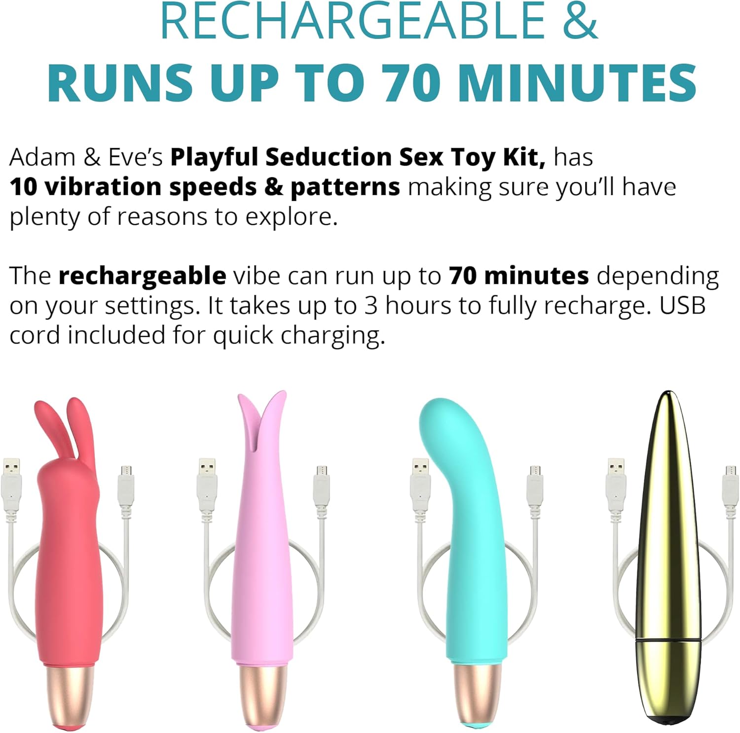 Adam & Eve Playful Seduction Sex Toy Kit, Bullet Vibrator & 3 Silicone ALJELE Adam & Eve Playful Seduction Sex Toy Kit, Bullet Vibrator & 3 Silicone ALJELE