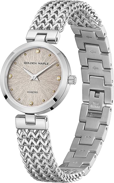 Dainty Gold Watch for Women: Mother of Pearl Dial with Diamond Time Markers