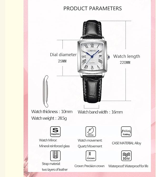 Elegant  Women's Watch, Roman Numerals & Date Display