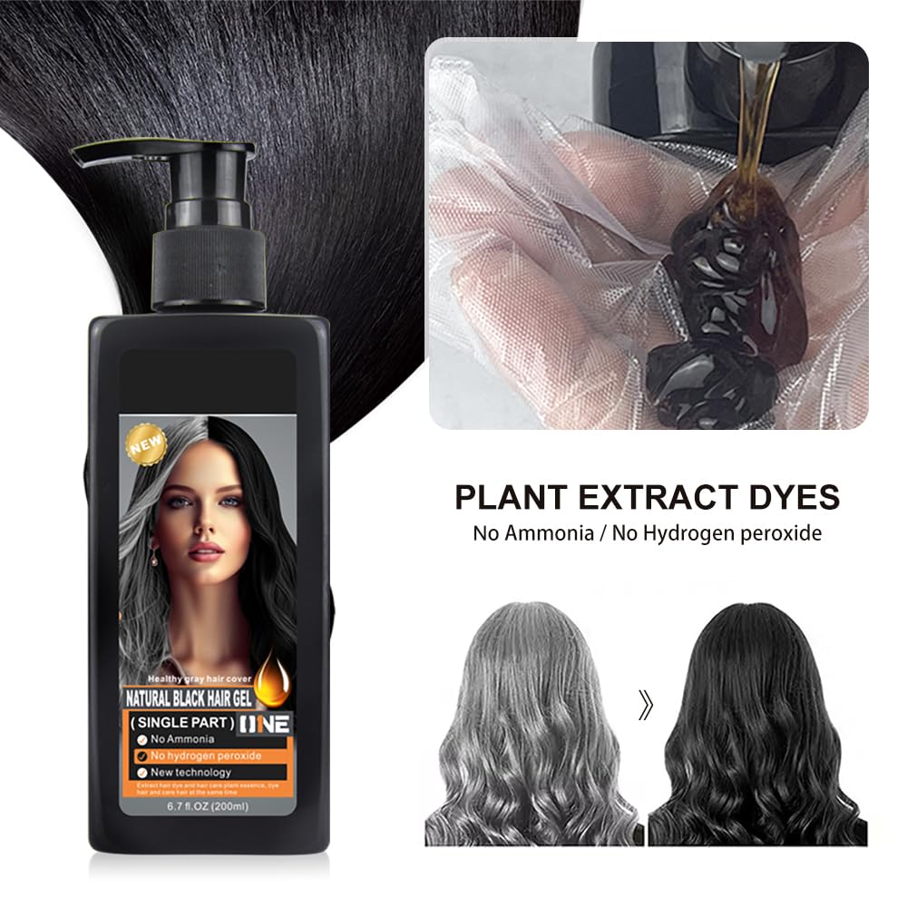 Herbal Natural black Hair Dye Shampoo, 100% Gray coverage - 200ml.