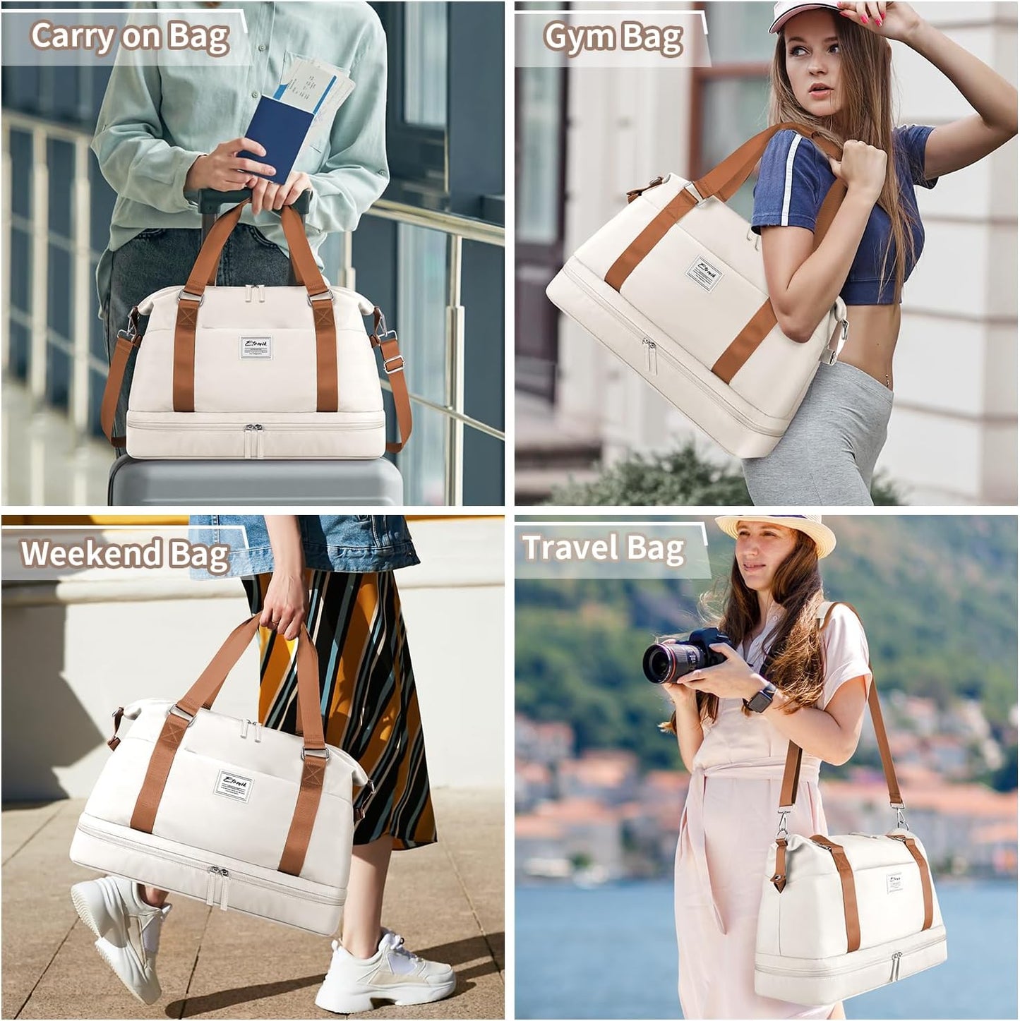 Weekender Bags for Women, Gym Bag with Shoes Compartment & Wet Pocket.