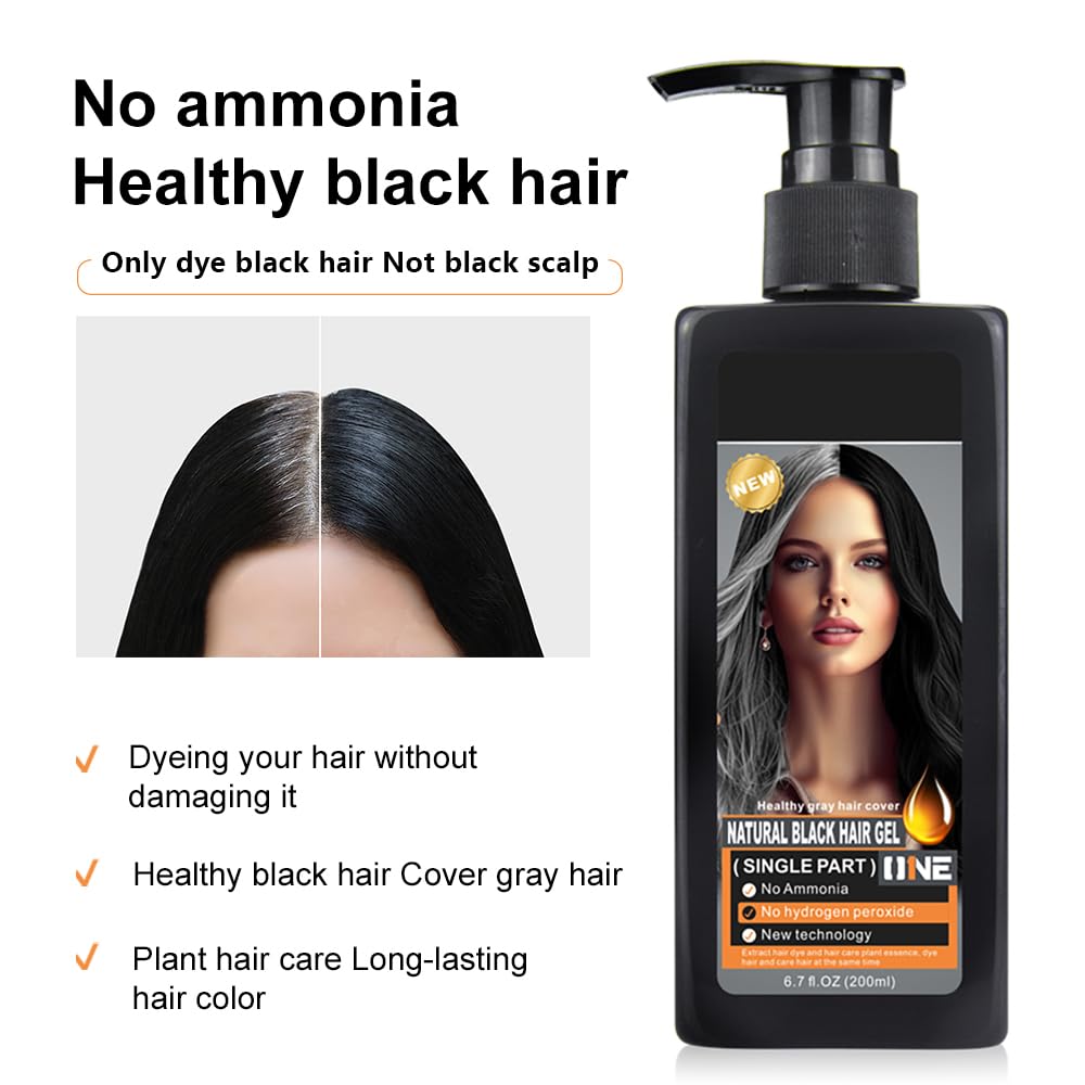 Herbal Natural black Hair Dye Shampoo, 100% Gray coverage - 200ml.