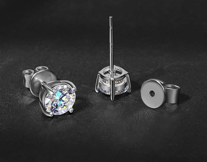 Cubic Zirconia Stud Earrings for Women & Men, 2 ct