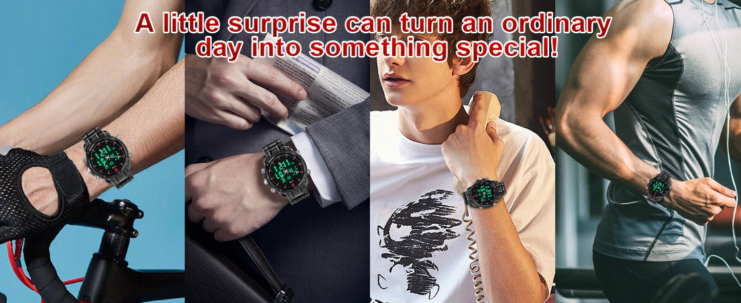 TVG Watch for Men Digital / Analog 50M Waterproof - Black