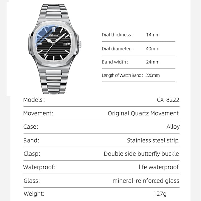 Men's Luxury Stainless Steel Watch, Elegant 40mm Analog Quartz