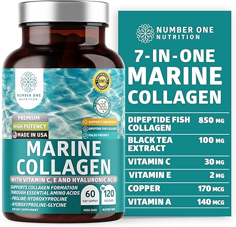 Marine Collagen Dipeptides with Hyaluronic Acid, Vitamin C - For healthy  skin.