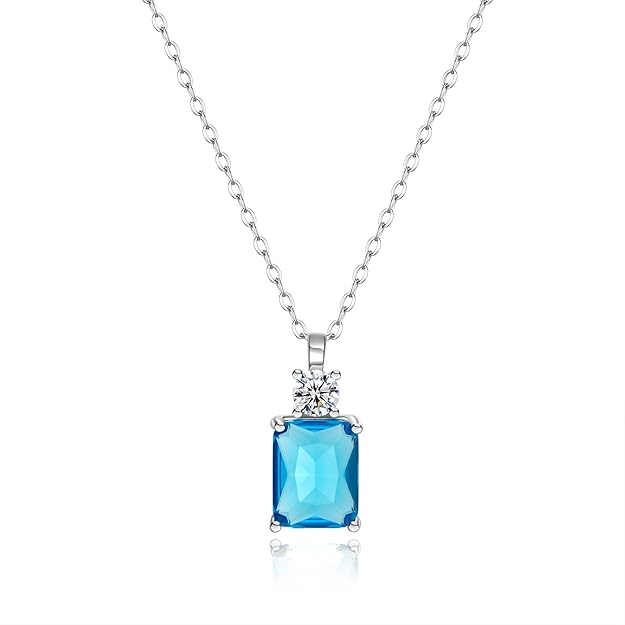 Birthstone Necklaces, 18k White Gold Plated Steering - Blue Topaz