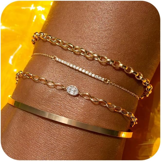 Gold Bracelets for Women Trendy, 14K Gold Cuff