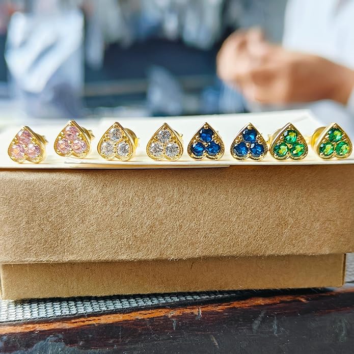 18K Gold Plated 3-Stone Zirconia Halo Stud Earrings - GREEN
