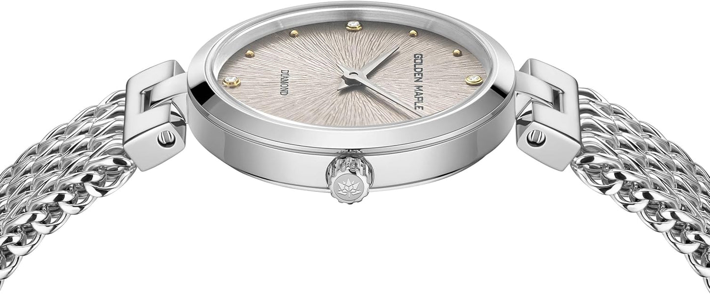 Dainty Gold Watch for Women: Mother of Pearl Dial with Diamond Time Markers