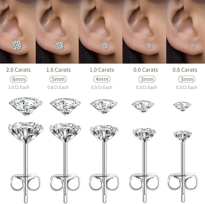 Earrings for Women Stud Earrings Dainty 4mm Cubic Zirconia, Titanium. (0.5 ct each)