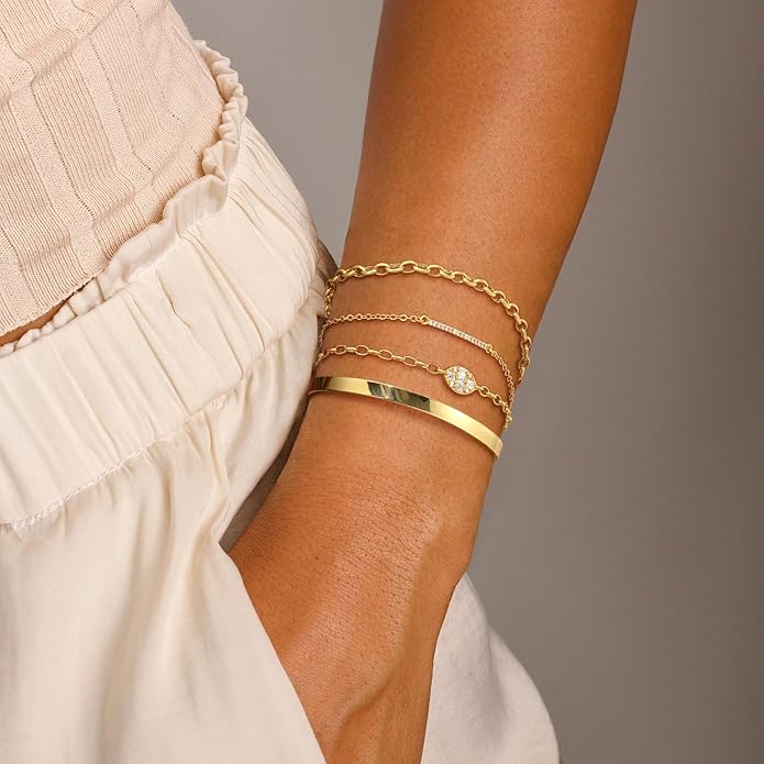 Gold Bracelets for Women Trendy, 14K Gold Cuff