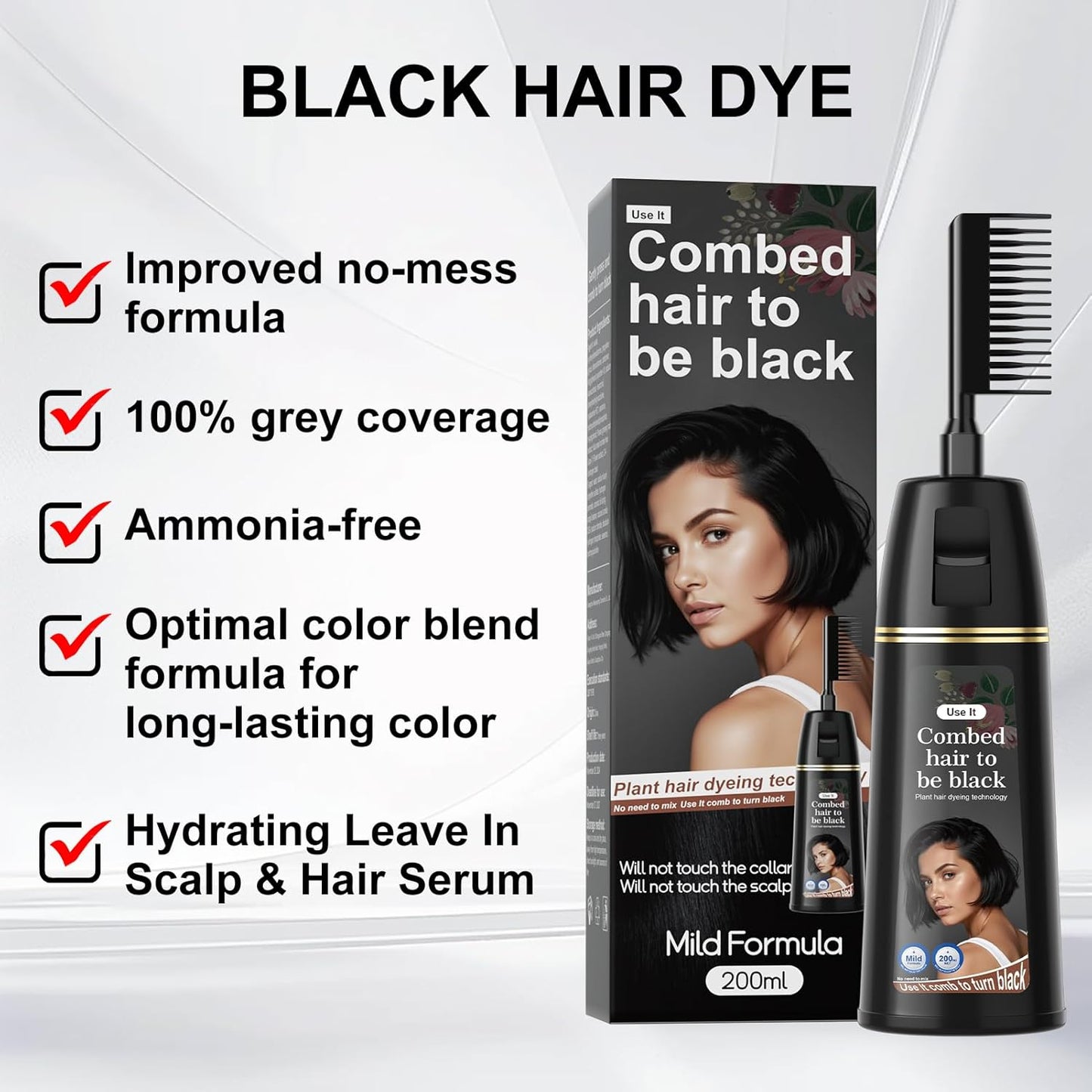 Permanent Hair Color, Permanent  Hair Dye for  Men or Women - BLACK （7.1 Ounce, 200ml）