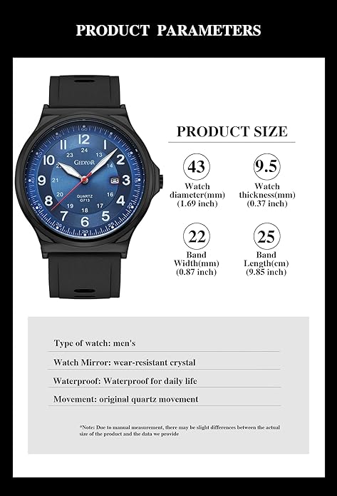 Watch Water resistant, Analog, Rubber Silicone Band (Black/Blue)