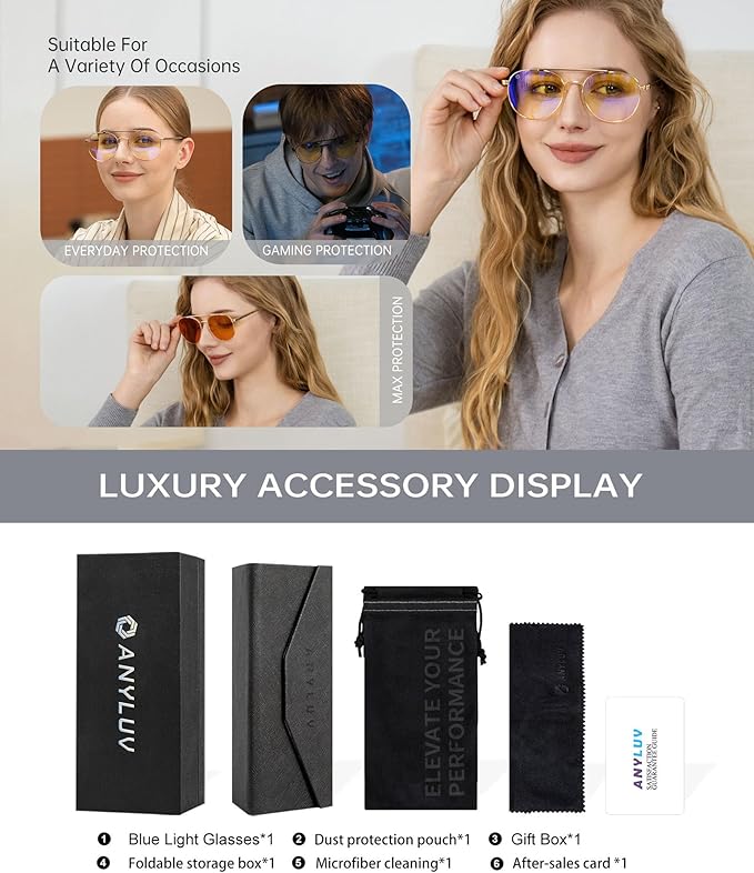 ANYLUV Blue Light Glasses for Women/Men, Black - Max Protection