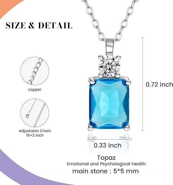 Birthstone Necklaces, 18k White Gold Plated Steering - Blue Topaz