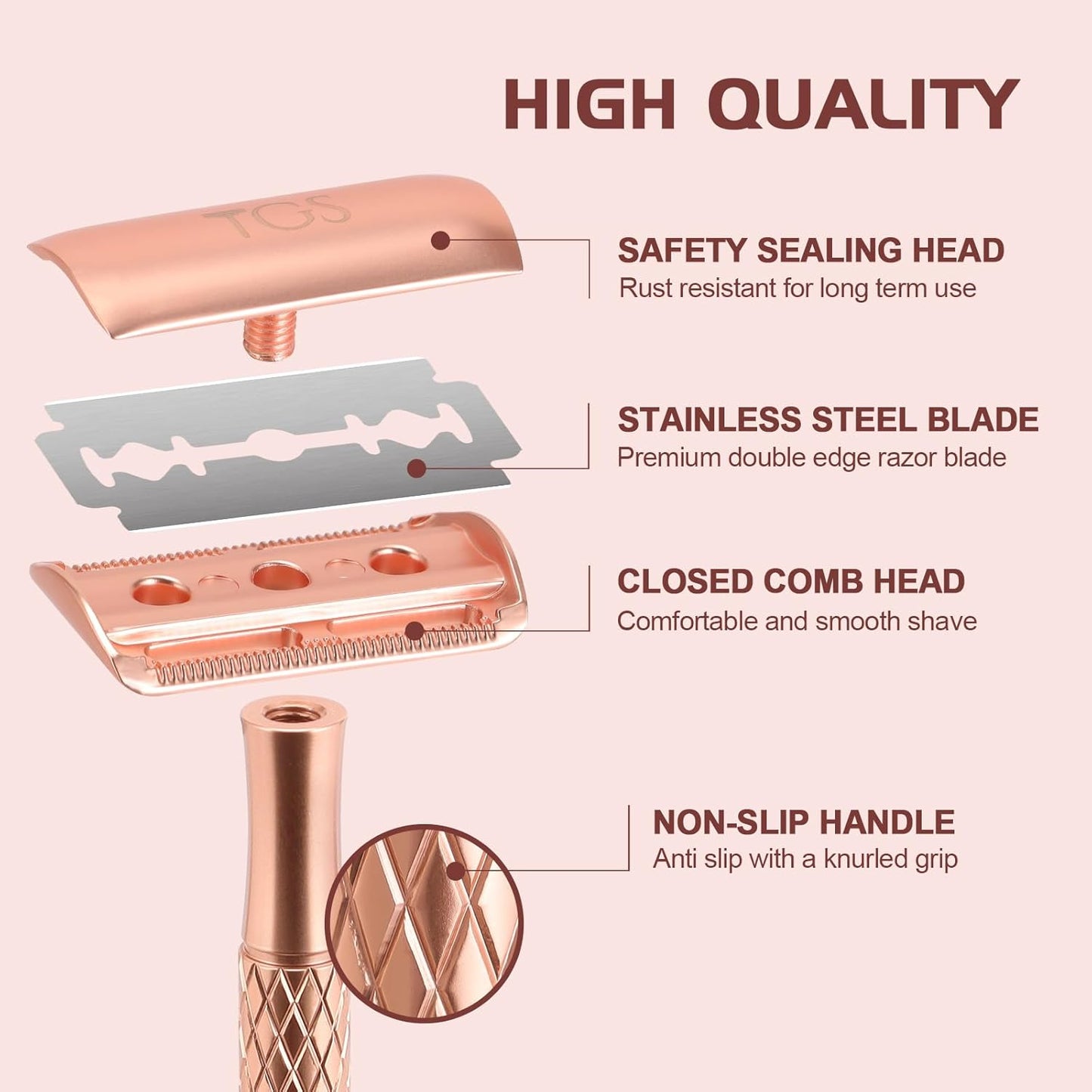 Safety Razor for Women Rose Gold with Stand