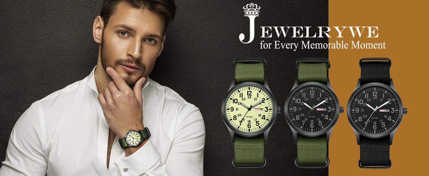 Men's Tactical Military Watch Green Nylon Strap - BLACK face 40mm